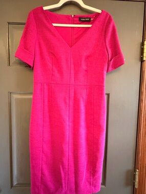 Ivanka Trump Hot Pink V-Neck Midi Sheath Dress